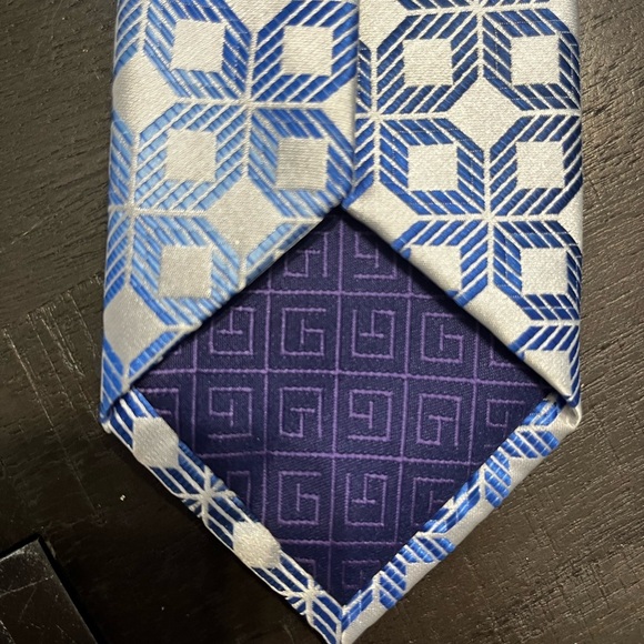 Vintage Blue & White Squared Diamond Tie Men Classic Buisness Wedding Tie - Picture 4 of 7